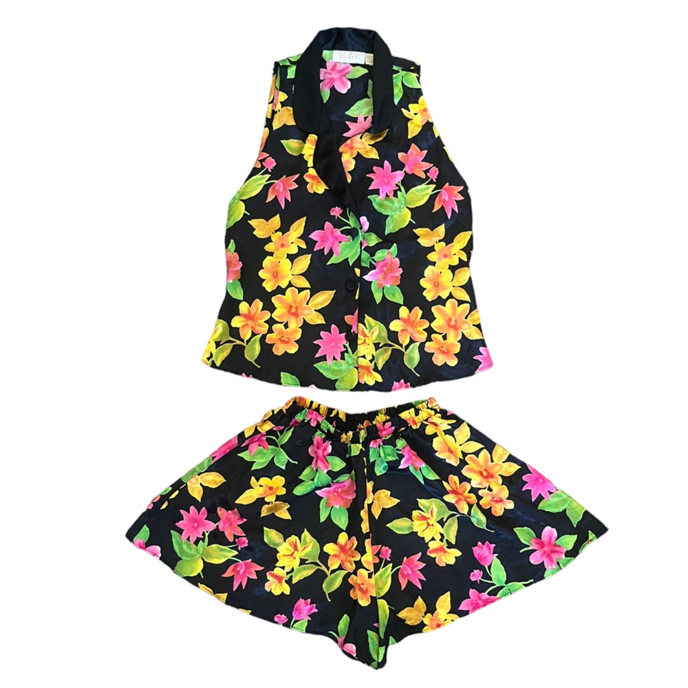 Gold Label 1990s VICTORIA'S SECRET Silky Satin Flower Sleep Set vintage OS